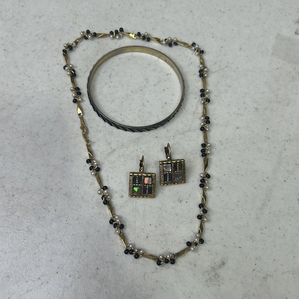 Vintage Napier Bangle Bracelet Beaded Necklace Mosaic Drop Earrings Jewelry Lot